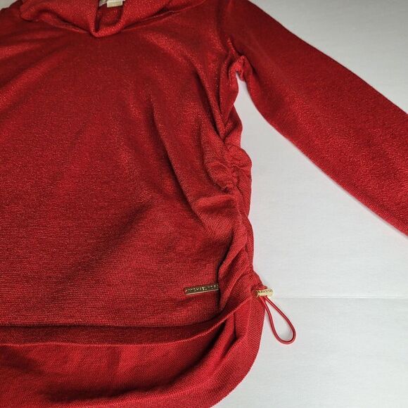 Michael Kors Sweater Women's Red Metallic Ruche Sides Cowl Neck Pullover Sz 2X - Picture 6 of 12